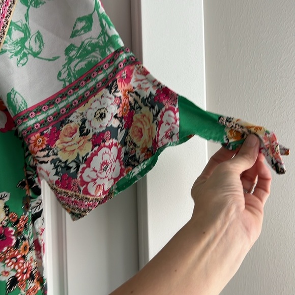 Anthropologie Figueroa & Flower Boho Tunic Pink Green White 3/4 flare Sleeves - Picture 4 of 8